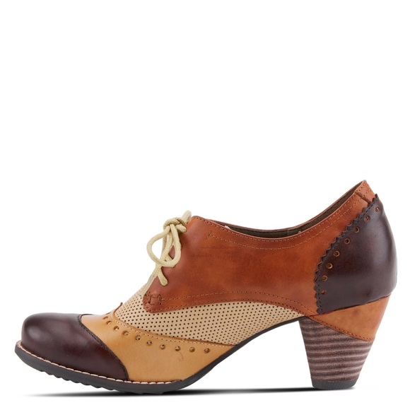 Spring Step L'Artiste Patchwork Retro Leather Bardot Wing Tip Derby Booties - Picture 11 of 12